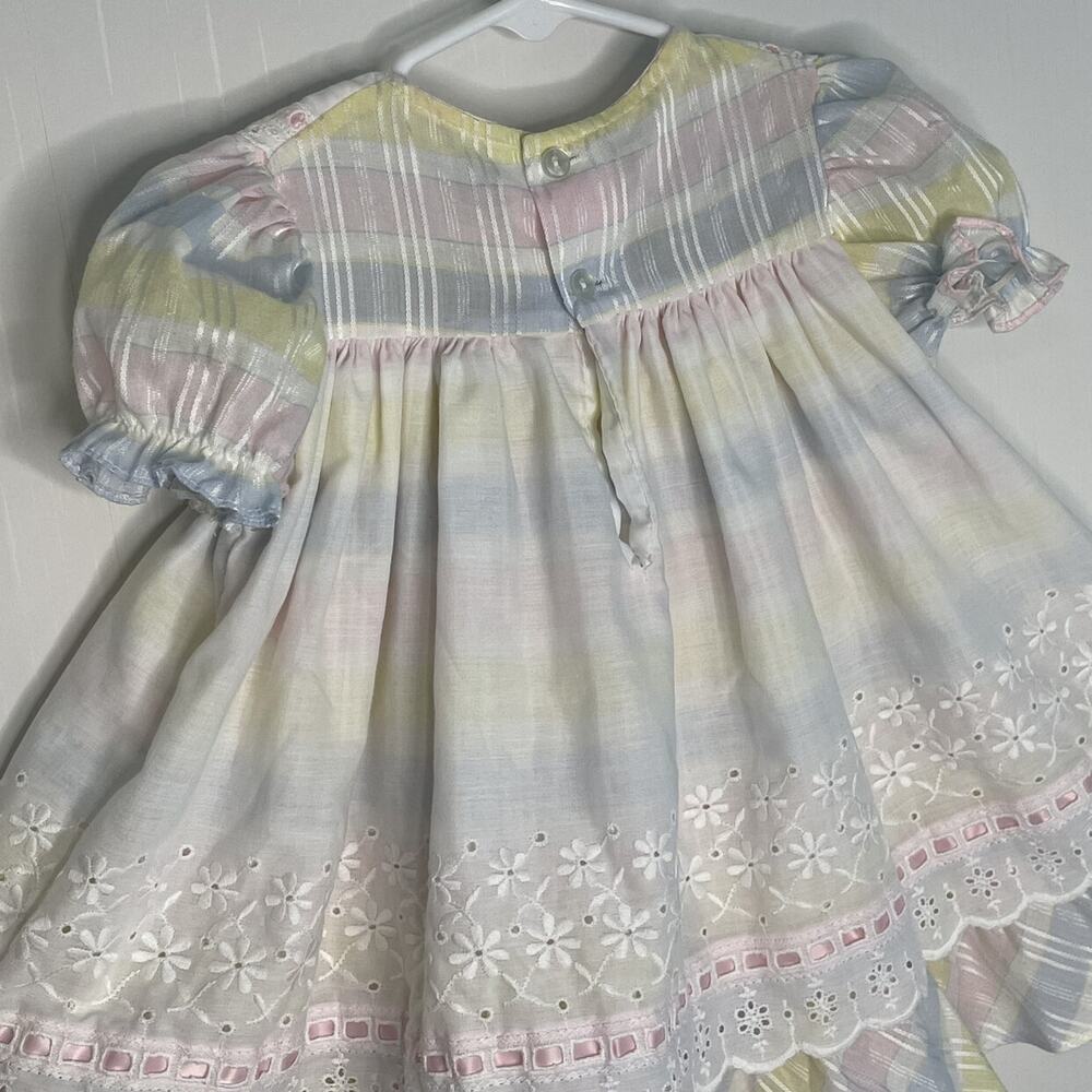 Vintage Peaches' N Cream Plaid Pastels Apron Style Dress Made in USA Size 3T - Picture 10 of 10